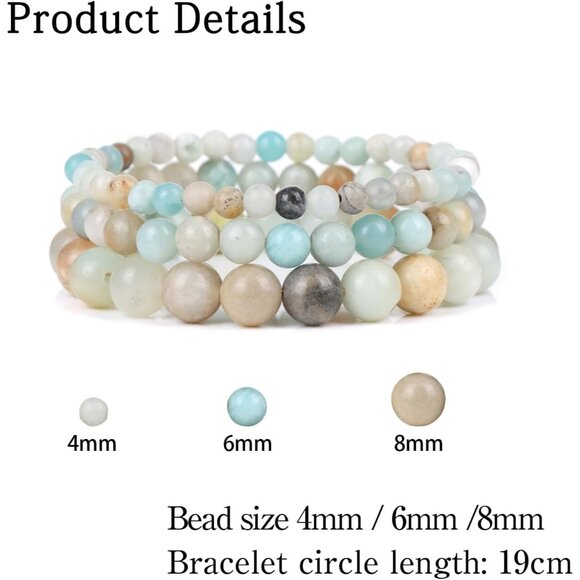 3PCS Amazonite Healing Crystal Natural Stone Beaded Stretch Bracelet for Women - Picture 5 of 6